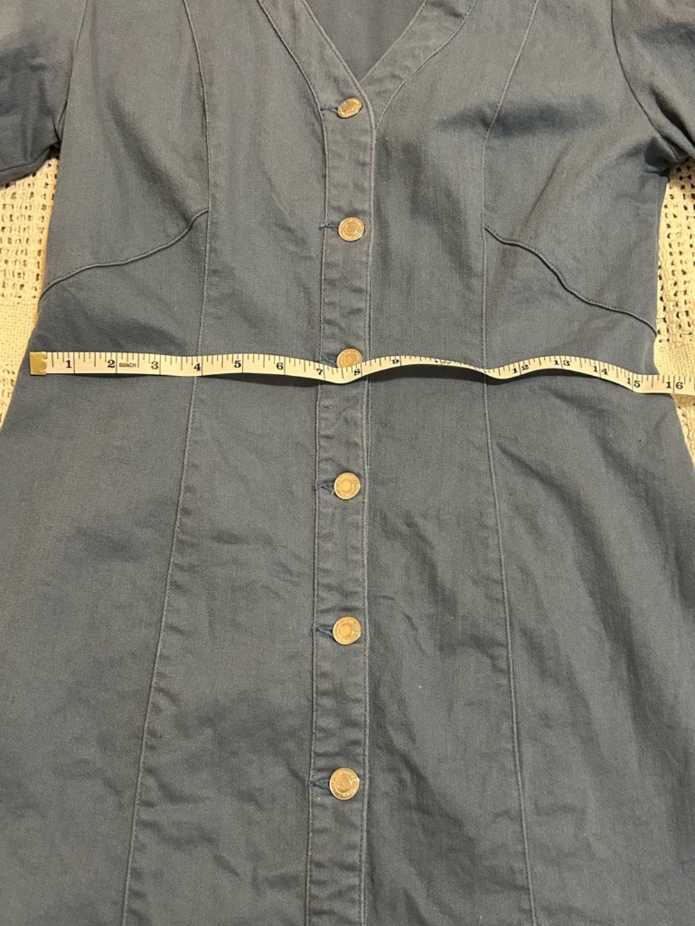 Vero Moda Puff Sleeve Button-Front Denim Blue Mini Dress Size M/L - Picture 8 of 11